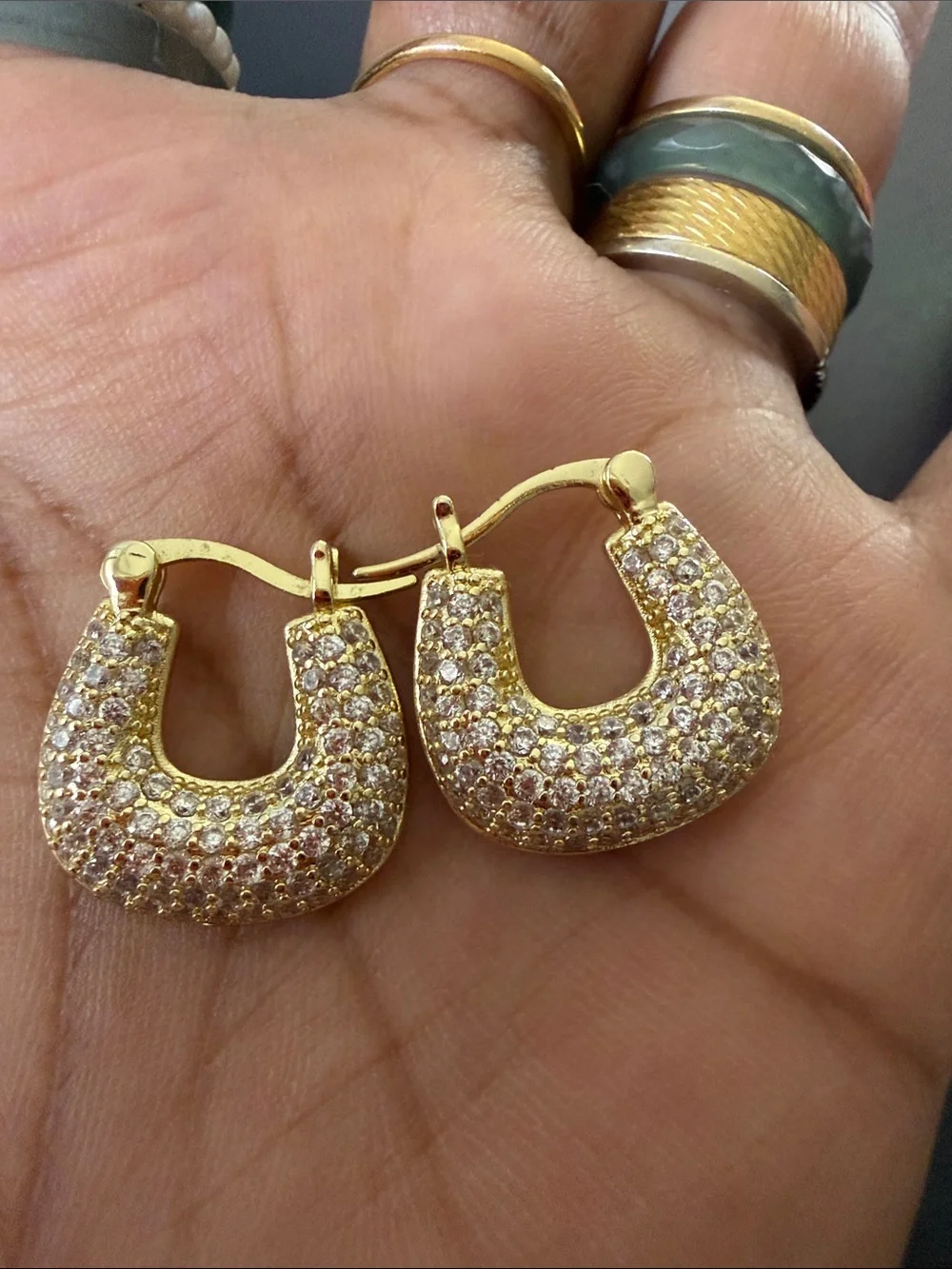 Gold Pavé Crystal Horseshoe Hoop Earrings - Brand